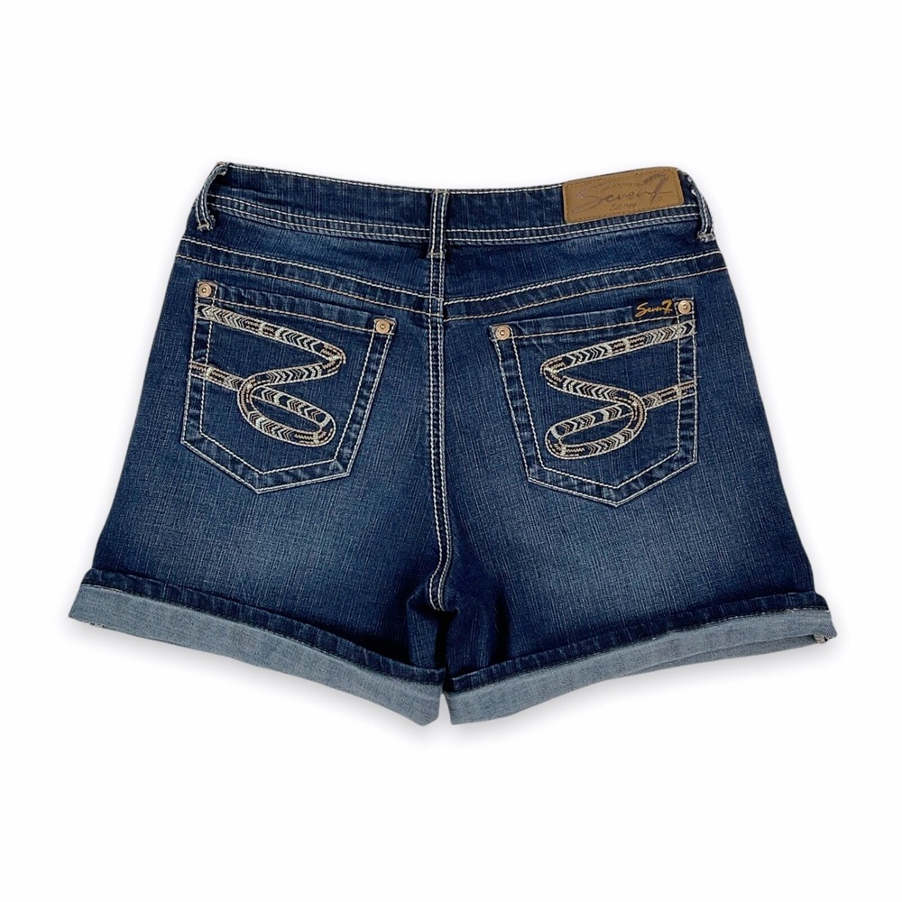 Seven 7 Shorts Womens 6 (W29) Blue Denim Midi Embroidered Pockets EUC